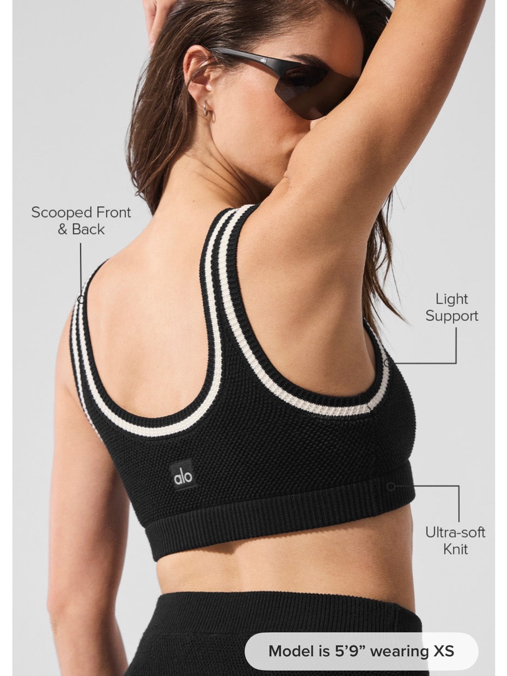 ALO Yoga Tennis Club Knit Bra Black/Ivory